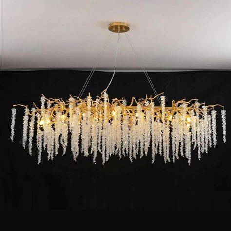 Puvaue Crystal Tree Branches Chandeliers Gold Luxury Round Raindrop Pendant Light Fixture 9 Light Tassel Ceiling Hanging Light for Dining Room Bedroom Living Room Entryway 23.7" - Amazon.com Kitchen Island Hanging Lights, China Cabinet Bar, Modern Luxury Lighting, Bookcase Organization, Branch Chandelier, Modern Lighting Design, Gold Luxury, Living Room Ceiling, Crystal Tree