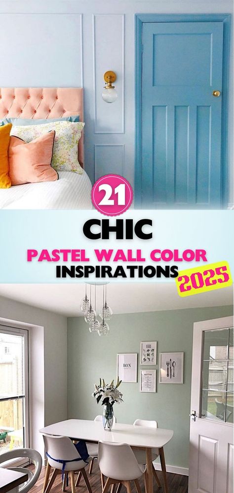 Explore soft pastel hues perfect for modern homes. Find out how these wall colors can enhance ambiance and bring a trendy 2025 vibe. Pastel Walls Living Room, Pastel Wall Paint Ideas, Pastel Wall Color, Hallway Paint Colors, Dining Room Colour Schemes, Hallway Paint, Pastel Walls, Dining Room Colors, Pastel Colour Palette