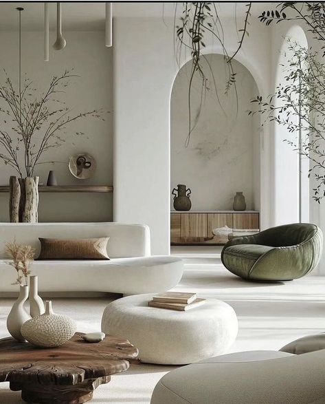 White Green Interior, Tranquil Living Room, Room Oasis, Living Room Styles, Green Interior, House Architecture Design, Home Trends, Living Room Inspo, Minimalist Living