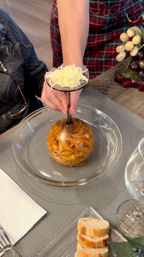 New way to serve Pasta with an upside down Wine Glass | The Tus House | The Tus House · Original audio Pasta Presentation, Glass Restaurant, Fun Foods, Cheese Pasta, Wine Cups, Food Presentation, Italian Food, Photo Inspo, 40th Birthday