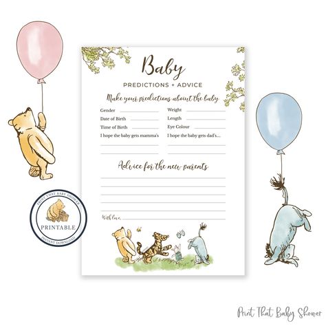 Wishes For Parents To Be, Printable Winnie The Pooh, Baby Shower Prediction Cards, Baby Prediction Cards, Baby Predictions, Baby Shower Advice Cards, Baby Shower Wishes, Baby Shower Advice, Disney Baby Shower