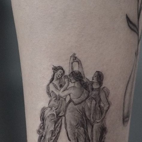 Ozge Demir on Instagram: "The Three Graces - Botticelli . . . . #boticelli #thetreegraces #draw #inkedup #tattoist #tattoo #tattooed #love #inked #instaart #tatts #drawing #tattedup #design #minimalistic #sketch #art #tats #tattoos #ozgedemirart  @equilattera @tattoofilter @tattooselection @thinkbeforeuink @tattootwotimes @tattrx @inkselection" Three Muses Tattoo, Three Fates Tattoo, Orpheus And Eurydice Tattoo, Fate Tattoo, The Three Graces, Three Graces, Sketch Art, Tattoo Inspo, Minimalist Tattoo