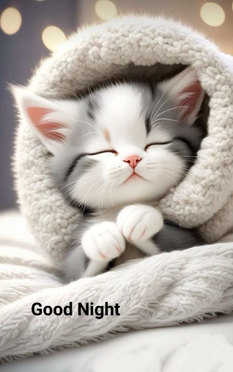 Good Night Cats, Sweet Dreams Images, Night Animals, Goodnight Post, Cat Inspiration, Good Night Cat, Super Cute Cats, Kitty Images, Cute Good Morning Quotes