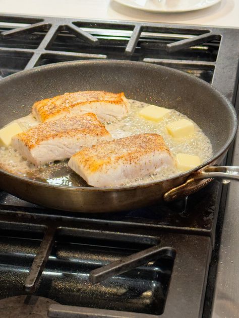 Easy Recipe for Butter Basted Pan Seared Halibut - The Perks of Being Us Pan Fried Halibut Recipes, Pan Fried Halibut, Fried Halibut, Pan Seared Halibut, Seared Halibut, Halibut Recipes, The Perks Of Being, Pan Seared, Butter Recipe