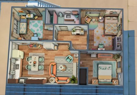 Sims4 House Layout 2 Story, 2b Jasmine Suites Sims 4 Layout, Sims 4 Floorplan Family House, 2b Jasmine Suites Sims 4, Sims 4 Appartement Plan, Sims 4 Apartment Layout, Appartment Decor Ideas, The Sims 4 Apartment, Sims Apartment