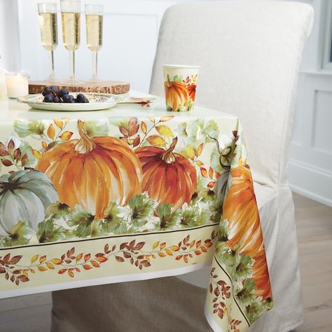 Tablecloth Thanksgiving, Dining Room Tablecloth, Thanksgiving Tablecloth, Fall Tablecloth, Fall Table Settings, Fabric Placemats, Plastic Table Covers, Party Table Cloth, Pumpkin Party