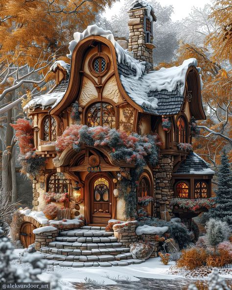 Your next Airbnb opportunity 🏡🌨️❄️ Would be great? What do you think? . . . ➡️ Follow me @aleksundoor_art and turn on your post… | Instagram Cottage Drawing, Winter House Exterior, Fairy Tale Cottage, Cute Cottages, Magical Room, Fairy House Crafts, Forest Cottage, Wallpapers Posters, Unusual Buildings