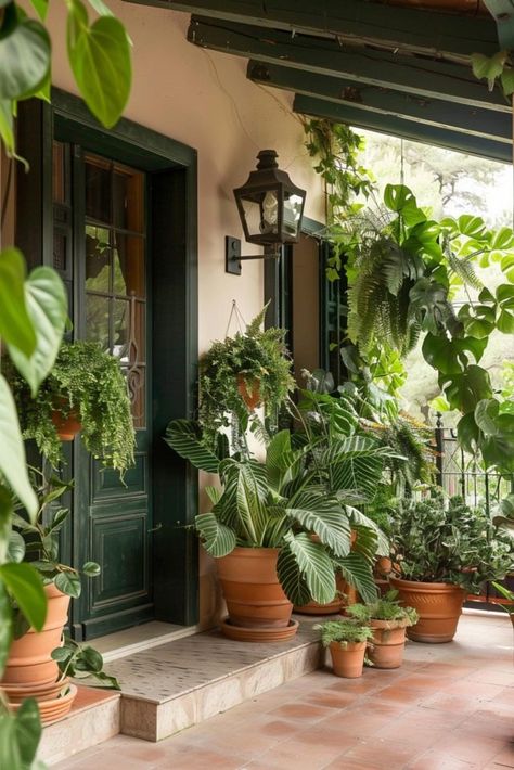 45 Small Front Porch Decor Ideas To Maximize Your Curb Appeal Garden Entrance Ideas Entryway, Sala Farmhouse, Mexican Courtyard, Outdoor Entryway Decor, Small Front Porch Decor, Front Porch Plants, Terrace Patio, Front Porch Decor Ideas, Porch Plants