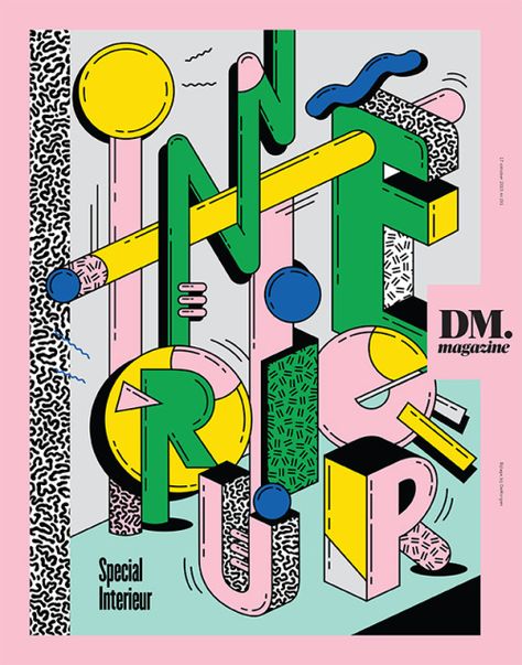 De Morgen DM magazine (Bruxelles / Brussel, Belgique / Belgium). Colour palette. Typography. Illustration. Memphis Art, Magazine Wall, Vaporwave Art, 타이포그래피 포스터 디자인, Graphic Illustrations, Memphis Design, Typography Poster Design, Design Editorial, Design Graphique