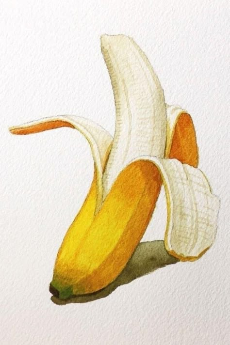 Water Colour Reference, Banana Painting Watercolor, Banana Reference Photo, Watercolour Reference Photos, Banana Drawing Realistic, Banana Reference, Banana Drawing Easy, Aquarelle Pencils Art, Watercolor Art Realistic