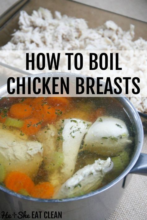 No more dried out chicken breasts! Looking for a quick and easy way to prep chicken? Boil it! How to Boil Chicken Breasts | He and She Eat Clean Boiling Chicken, Boil Chicken, Boiled Chicken Recipes, Boiled Chicken Breast, He And She, Clean Eating Lifestyle, Make Clean, Most Popular Pins, Boiled Chicken