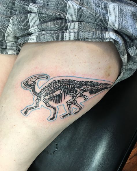 More dinosaur made! Would love to tattoo more bony friends, DM me to schedule. 💚🦖💚 bonus points if you can pronounce parasaurolophus! My… Parasaurolophus Tattoo, Pieces Tattoo, I Tattoo, Dm Me, Skull Tattoo, Body Art, Tattoo Ideas, Portfolio, Tattoos