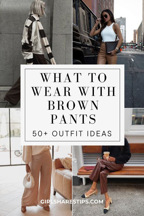 From casual to formal, these stylish looks will have you ready for any occasion. Don't miss out on this fashion-forward guide! | Brown pants outfit | how to style brown pants | brown trousers outfit | outfits with brown pants | brown pants outfit for work | how to style brown jeans | light brown pants outfit | brown pants outfit winter | brown pants outfit summer | brown pants outfit aesthetic | leather brown pants outfit | chocolate brown pants outfit | brown pants outfit women How To Wear Brown Pants Work Outfits, Styling Brown Trousers Women, Outfits With Brown Courdoroy Pants, Chocolate Brown Faux Leather Pants Outfit, What To Wear With Brown Trousers, Chocolate Brown Wide Leg Pants Outfit, How To Style Chocolate Brown Pants, Brown Coated Jeans Outfit, What To Wear With Brown Pants For Women