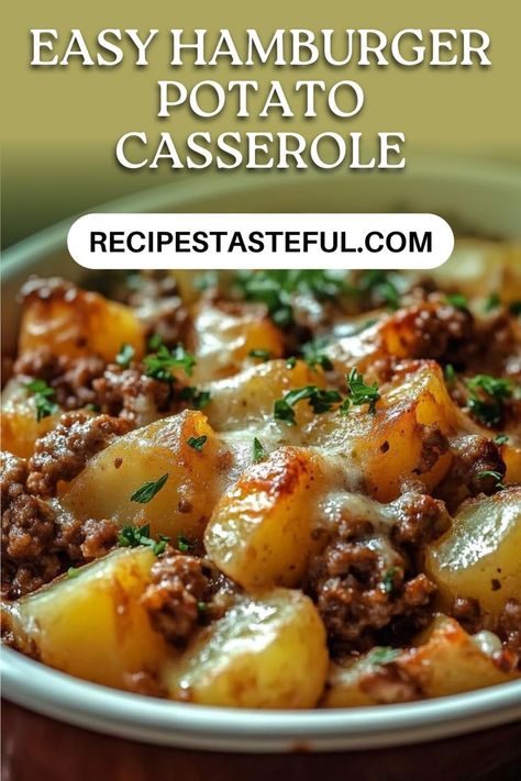 This Easy Hamburger Potato Casserole is a comforting, all-in-one meal perfect for busy weeknights. With layers of savory ground beef, creamy potatoes, and melty cheddar cheese, it’s sure to be a family favorite! Oven Casserole Recipes, Homemade White Sauce, Hamburger Potato Casserole, Beef Skillet, Creamy Potatoes, Easy Hamburger, Potatoe Casserole Recipes, Skillet Dinners, Creamy Potato