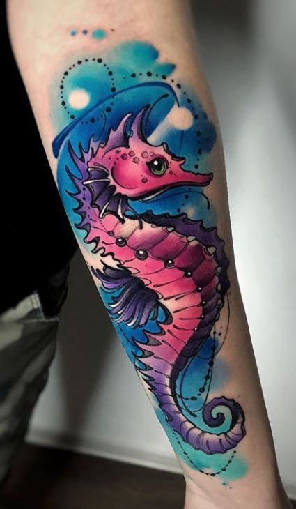 200 Unique New School Tattoos, Designs, & Ideas - Tattoo Me Now Seahorse Tattoos, Watercolor Tattoo Artists, Seahorse Tattoo, Tatuaje A Color, Mermaid Tattoos, New School Tattoo, Pose Yoga, Sea Horse, Seahorses