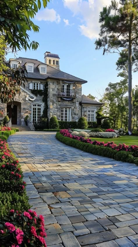 Driveway Entry Landscaping, Entry Landscaping, Business Decoration, English Estate, Dream House Aesthetic, Glitch Wallpaper, Dream Life House, Fancy Houses, Mansions Luxury