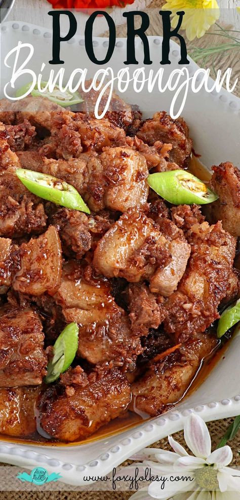 Pinoy Food Filipino Dishes, Pork Binagoongan, Filipino Pork Recipes, Easy Filipino Recipes, Foxy Folksy, Filipino Dish, Pork Belly Recipes, Shrimp Paste, Filipino Dishes