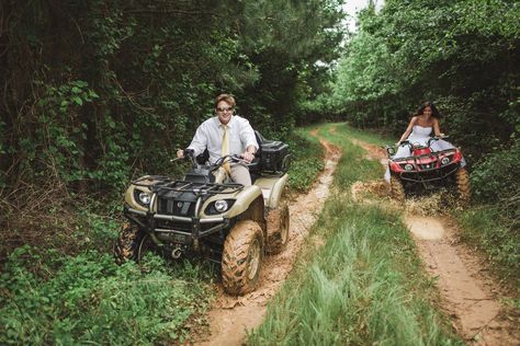 Muddy Trash-the-Dress Shoot Four Wheeling, Daily Life Hacks, Anniversary Shoot, Atv Riding, Bridal Gallery, Anniversary Photo, Trash The Dress, Wedding Photo Ideas, Anniversary Photos