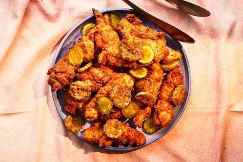 Pickle-Brined Chicken Tenders Are The Perfect Southern Party Food Southern Party Food, Pickle Brined Chicken, Southern Party, Pickle Chicken, Fried Breaded Chicken, Nola Style, Brined Chicken, Breaded Chicken Tenders, Breakfast Party Foods