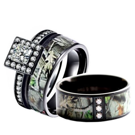 His & Her's Camo Engagement Wedding Ring Set 2 Black Forest Camo Bands .925 Black Plating Square Simulated Diamond Ring Couples Jewelry Multi Size Rings Camo Engagement Rings, Hunting Wedding Rings, Square Cut Engagement Rings, Camo Wedding Rings, Couples Jewelry, Engagement Wedding Ring Set, Stainless Steel Wedding Ring, Rings Sets, Rose Gold Promise Ring