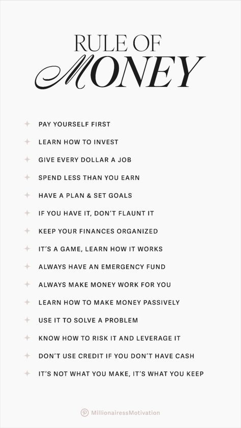 Rule of Money | Finance Tips 💸 #financetips #savemoney #budgeting #savingmoney #budgettips #richgirlaesthetic #managingmoney #moneymanagement #financemanagement #moneygoals #financialfreedom #ruleofmoney Healing Rooms, Money Saving Methods, Financial Investment, Money Honey, Saving Plan, Money Saving Techniques, Money Strategy, Money Management Advice, Inspo Quotes