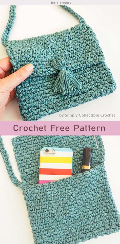 Free Easy Crochet Bag Purse Pattern #freecrochetpatterns  #easycrochetpattern  #crochetbagpattern Crochet Small Purse, Modern Haken, Handbag Diy, Purse Patterns Free, Tote Crochet, Crochet Wallet, Purse Ideas, Crochet Purse Pattern Free, Free Crochet Bag