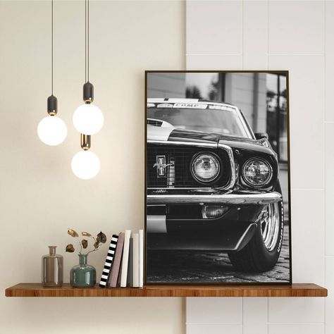 "Great photo for Ford Mustang lovers" Mustang Decor, Cars Bedroom Decor, Car Room Decor, Car Printable, Mustang Art, Mens Room Decor, Cars Black, Vintage Mustang, Bedroom Frames