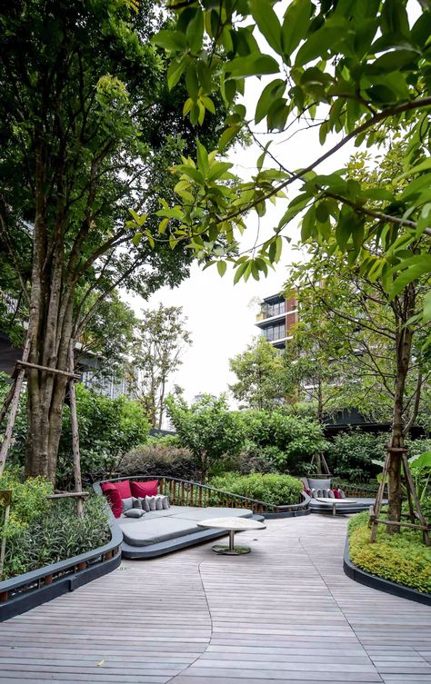 Mori Haus Condo by Sansiri- Bangkok,Thailand- Somdoon Architects + Shma Korean Commercial, Pocket Garden, Commercial Landscape, Pocket Park, Public Space Design, Landscape Architecture Design, Green Architecture, Interesting Buildings, Street Furniture