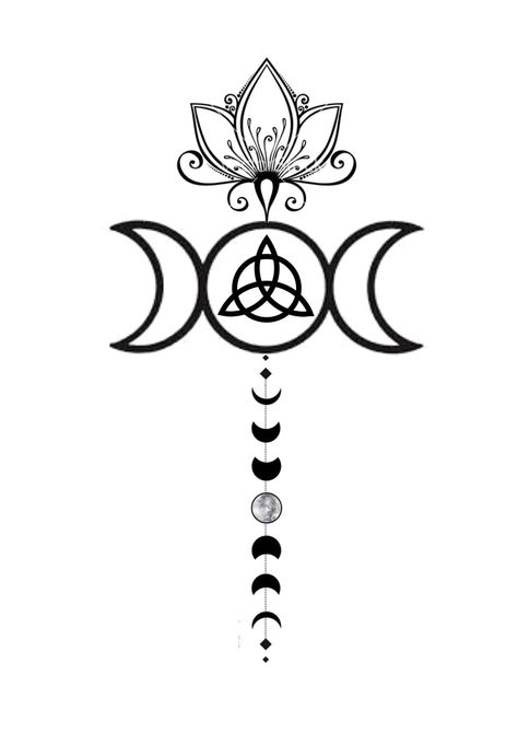 Triple Moon Triquetra Tattoo, Wiccan Spine Tattoos, Witch Aesthetic Black And White, Good Witch Tattoo Ideas, Wicca Symbols Tattoo, Wiccan Tattoos For Women Pagan Symbols, Simple Witchy Tattoos For Women, Pagan Tattoos For Women, Witchy Tatoos Ideas