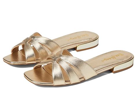 Lilly Pulitzer Whitley Slide | Zappos.com Flat Footwear, Gold Slides, Slides Women, Sleek Style, Slippers For Girls, Gold Heels, Casual Chic Outfit, Footwear Design Women, Sleek Fashion