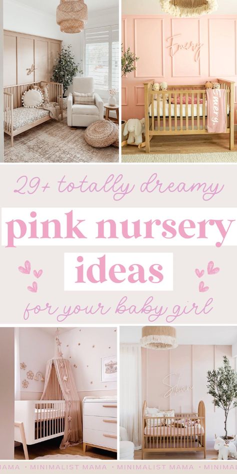 Planning a pink nursery for your baby girl? Check out this collection of beautiful pink baby girl nursery ideas! Whether you want pink nursery décor, wallpaper, accent walls, or dreamy paint colors, you’ll find the perfect light pink, dusty pink, blue, and sage green and pink baby room themes. Click for the best pink girl nursery themes and baby room ideas! Pink Themed Nursery, Baby Nursery Girl Ideas, Floral Nursery Decor Ideas, Cool Girl Nursery, Baby Pink Nursery Ideas, Cozy Girl Nursery, Cute Girl Nursery Ideas, Pink And White Nursery Ideas, Green And Pink Baby Room