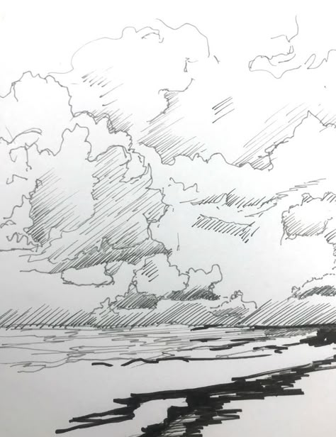 How to Draw Clouds with Pen – Improve Drawing Water Pen Drawing, Rain Clouds Drawing, Cloud Sketching, Dark Clouds Drawing, How To Draw Wind, How To Draw A Cloud, Cloud Sketch Pencil, Cloudy Sky Drawing, Cloudy Drawing