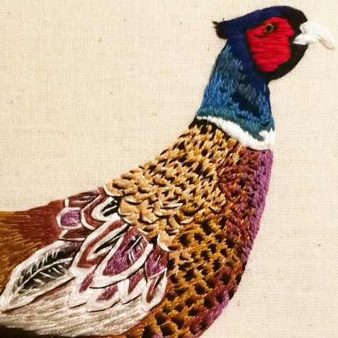 Pheasant Embroidery Pattern, Pheasant Painting Acrylics, Pheasant Artwork, Pheasant Embroidery, Pheasant Illustration, Vintage Pheasant Art, Pheasant Pillow, Hunting Fashion, Animal Embroidery Patterns