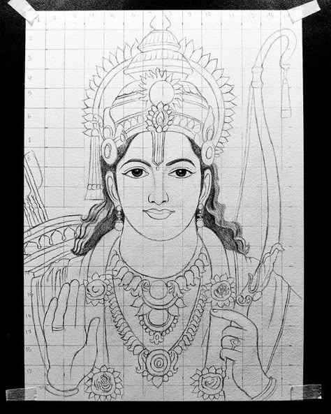 Lord Rama Mandala Art, Radha Rani Drawing Easy Sketch, Ram Bhagwan Drawing, Ram Darbar Drawing, Shree Ram Sketch, Ram Ji Sketch, Prabhu Shree Ram, Grid Drawing Ideas, Gods Drawing