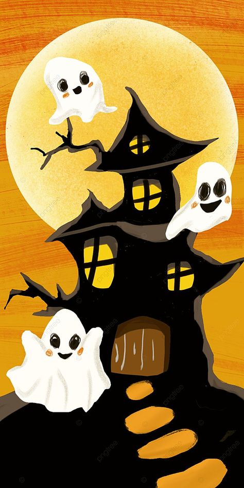 Ghost Screensaver, Halloween Cartoon Wallpaper, Cartoon Cute Wallpaper, Halloween Ghost Wallpaper, Fall Cartoon, Spooky Halloween Pictures, Classic Monster Movies, Vintage Halloween Cards, Halloween Birthday Party Invitations