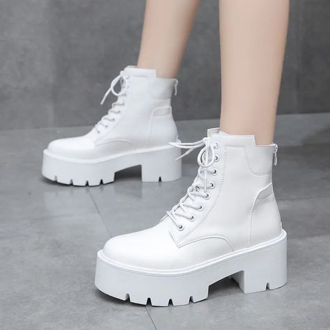 Color: White, Shoe Size: 37, Ships From: China Motorcycle Boots Women, Chunky Ankle Boots, Women's Motorcycle Boots, White Ankle Boots, Fabric Boots, Short Leather Boots, Winter Ankle Boots, Martin Boots, Motorcycle Boots