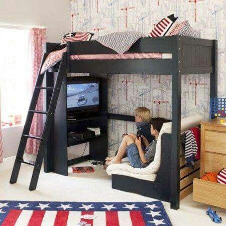 High Sleeper Bed, Diy Loft Bed, Boy Bedroom Design, Teen Boy Bedroom, Boy Bedroom, Big Boy Room, Boys Bedrooms, Teen Room, Teen Bedroom