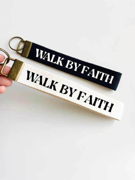 Walk by Faith Keychain, Christian Key Fob, Wristlet Strap, Bible Verse, Religiuos Keyring, Cotton Keychain, Christian Gift, Christian Keyfob - Etsy Faith Keychain, Christian Branding, Totes Ideas, Key Fob Wristlet, Christian Quotes God, Cute Shirt Designs, Christian Christmas, Wristlet Keychain, Walk By Faith