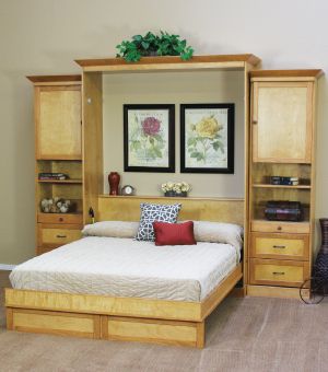 Make the guest room gorgeous with a  wall bed that fits your life - and decor.  {A Royal Suite 259-7000} Side Cabinet Storage, One Room Flat, Build A Murphy Bed, Fold Up Beds, Horizontal Murphy Bed, Murphy Bed Ikea, Murphy Bed Desk, Murphy Wall Beds, Guest Room Bed