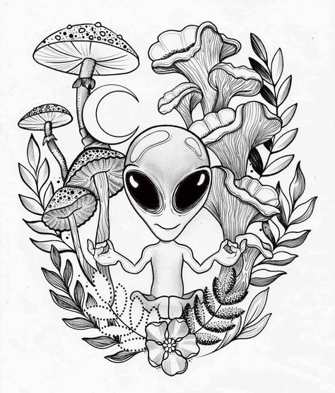 #CoolTattoos #TattooArt #InkMaster #TattooDesigns #InkedUp #TattooLovers #InkInspiration #TattooIdeas #CreativeInk #TattooStyle Small Trippy Tattoo Designs, Mistletoe Tattoo, Goth Symbols, Carcase Iphone, Trippy Alien, Modern Gradient, Alien Drawings, Trippy Drawings, Mushroom Tattoos