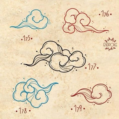 Atla Clouds Tattoo, Sine Tattoo Ideas, Line Work Cloud Tattoo, Anime Reference Tattoo Ideas, Cool Cloud Tattoos, Mulan Clouds Tattoo, Studio Thinking Tattoo, Geometric Cloud Tattoo, Swirl Cloud Tattoo