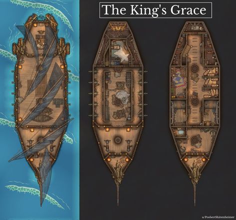 Dnd Ship Battle Map, Medieval Ship, Navi A Vela, Ship Map, Dnd World Map, Building Map, Sea Adventure, Map Making, Fantasy World Map