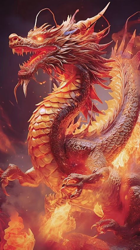 Fire Dragon Art Fantasy, Gold Dragon Wallpaper, Frame A Canvas, Red Chinese Dragon, Chinese Dragon Art, Decoration Nature, Dragon Wallpaper Iphone, Snake Wallpaper, Yin Yang Tattoos