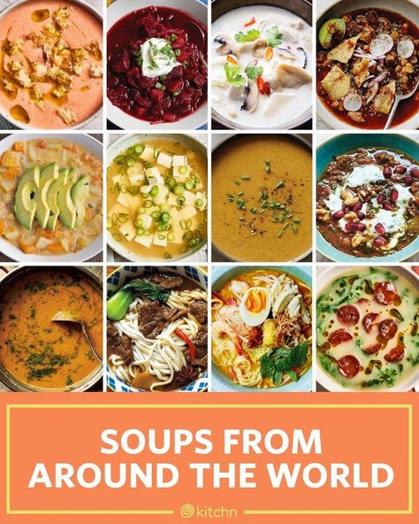 We traveled the world through soup. Each soup recipe here is a traditional recipe from a different region or country around the world. These soups range from easy to difficult, quick to long and more. From pho to black bean soup to egg drop soup, we covered them all. World Street Food, Recipes Around The World, Around The World Food, Recipes From Around The World, Spiralizer Recipes, Best Soup Recipes, Egg Drop, Soup And Stew, Global Recipes