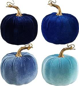 Blue Thanksgiving Decor, Blue And White Fall Decor, Halloween Candy Alternatives, Blue Thanksgiving, Blue Fall Decor, Candy Alternatives, Wedding Halloween, Artificial Pumpkins, Foam Pumpkins