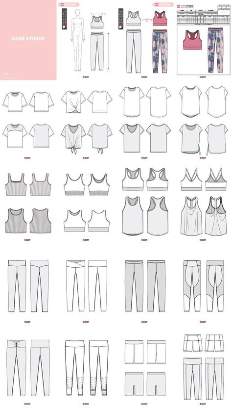 Sports Wear Fashion Illustration, Activewear Design, Sportswear For Women, Clothing Templates, Sports Wear Fashion, Flat Drawings, Women Sportswear, Fashion Design Template, Sportswear Design