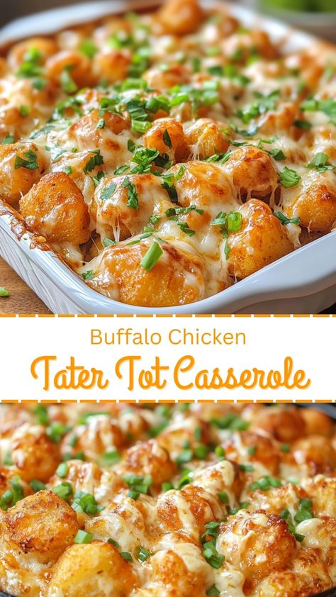 Buffalo Chicken Tater Tot Casserole Buffalo Chicken Tater Tot Casserole, Chicken Tater Tot Casserole, Buns In My Oven, Tot Casserole, Tater Tot Casserole, Hot Dish, Tater Tots, Delicious Dinner Recipes, Chicken Casserole