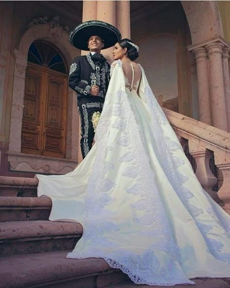 Rancho Wedding Dress, Mexican Themed Wedding Dress, Modern Mexican Wedding Dress, Charo Theme Wedding, Traditional Spanish Wedding Dress, Wedding Dresses Mexican Style, Vintage Mexican Wedding Dress, Spanish Wedding Dress Mexican Style, Ranchera Wedding