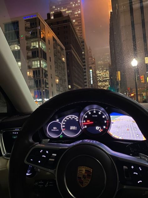 Driving Aesthetic Porsche, Porsche Aesthetic Interior, Driving Porsche Aesthetic, Driving In Car Aesthetic, Car Interior At Night, Driving Car Aesthetic Night, Getting A Car Aesthetic, Luxury Car Aesthetic Night, Vision Board Driving