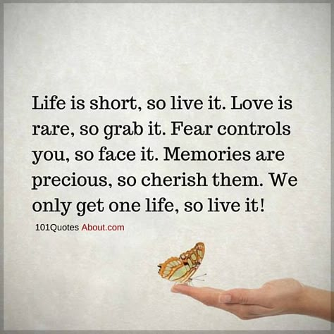 101 Quotes: Life is short, and we only get it once, so live it... Face Your Fears Quotes, Quotes On Life Lessons, Short Life Quotes, Regret Quotes, Life Is Too Short Quotes, Quotes On Life, Top Quotes, Quote Life, Short Inspirational Quotes